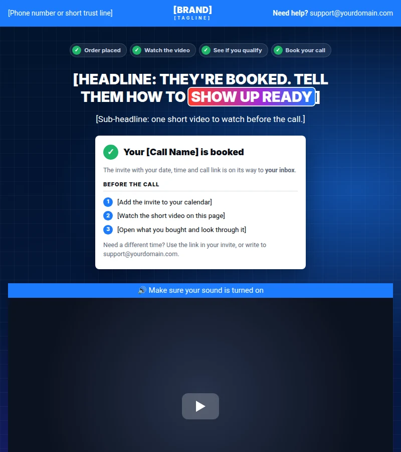Call booked from the supplied funnel template