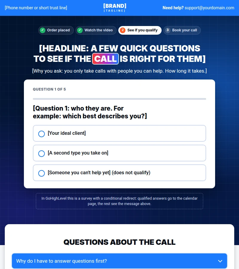 Qualify from the supplied funnel template