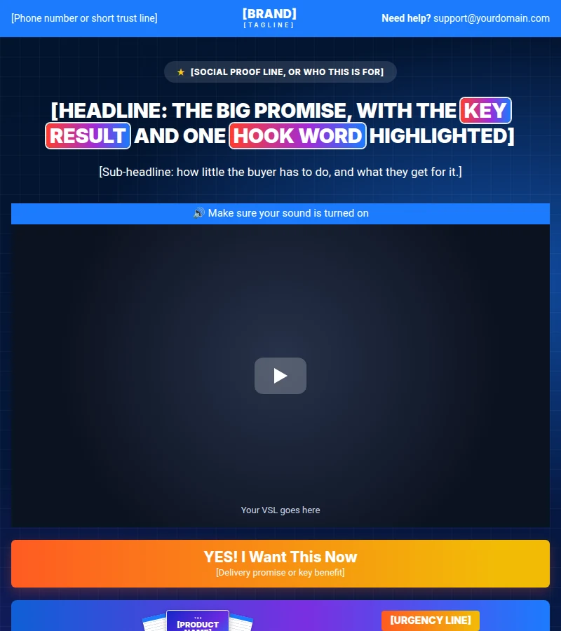 Sales page from the supplied funnel template
